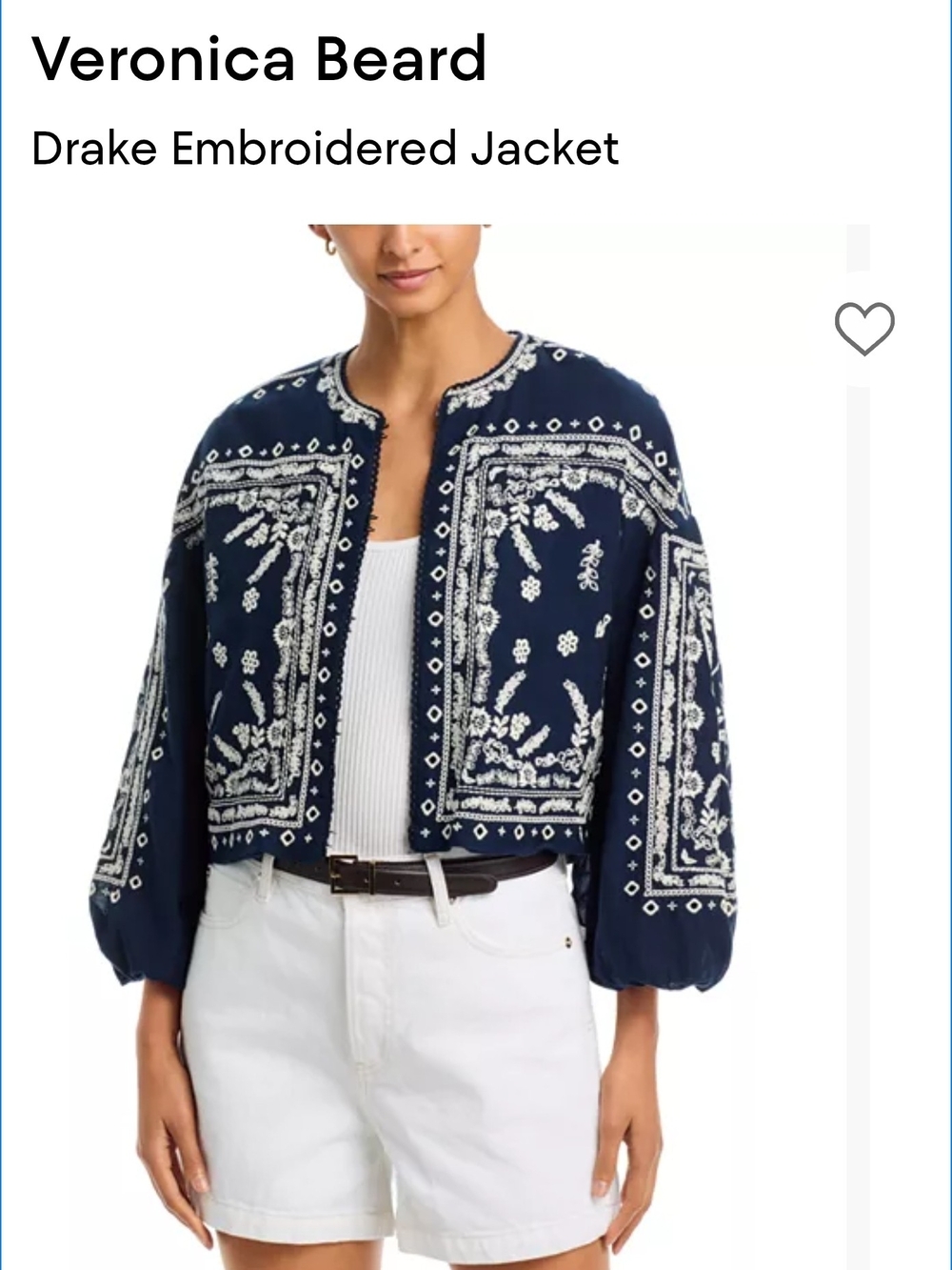 Veronica Beard Navy Embroidered Cropped Jacket - Drake Jacket (NEW)